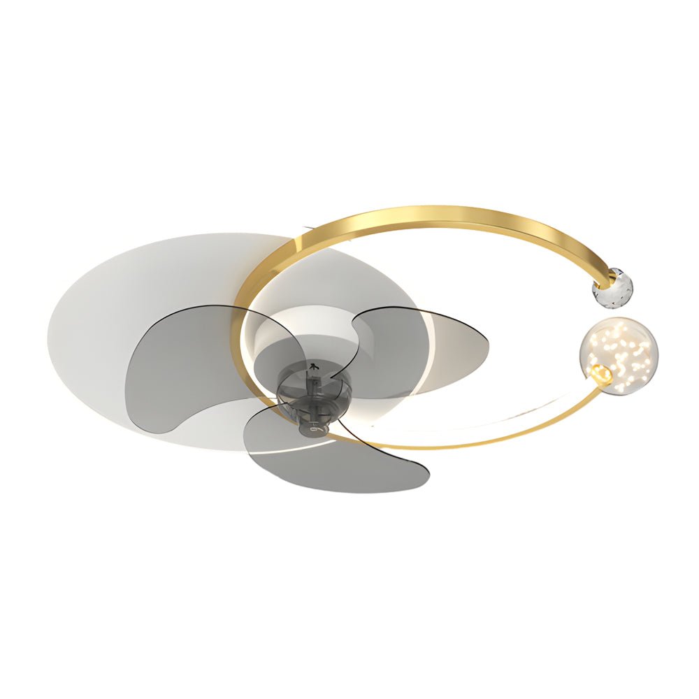Modern Crystal Ring Flush Mount Ceiling Fan with 3-Step Dimming