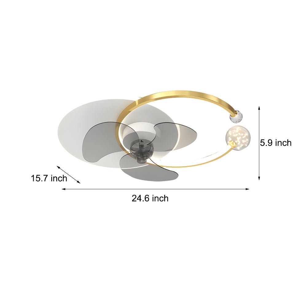 Modern Crystal Ring Flush Mount Ceiling Fan with 3-Step Dimming