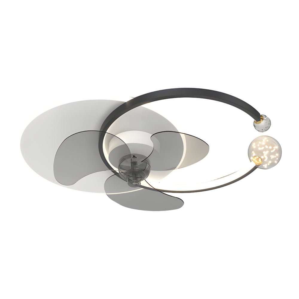 Modern Crystal Ring Flush Mount Ceiling Fan with 3-Step Dimming