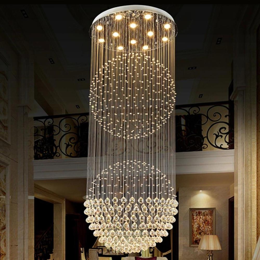 Double Sphere Crystal Metal Chandelier Contemporary Staircase Lighting