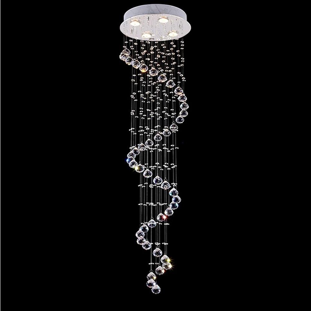 Modern Spiral Crystal Chandelier with Electroplated Metal Finish