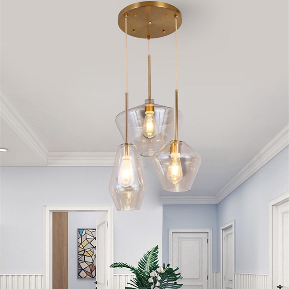 3-Light Retro Glass Pendant Light - Kitchen Island Lighting