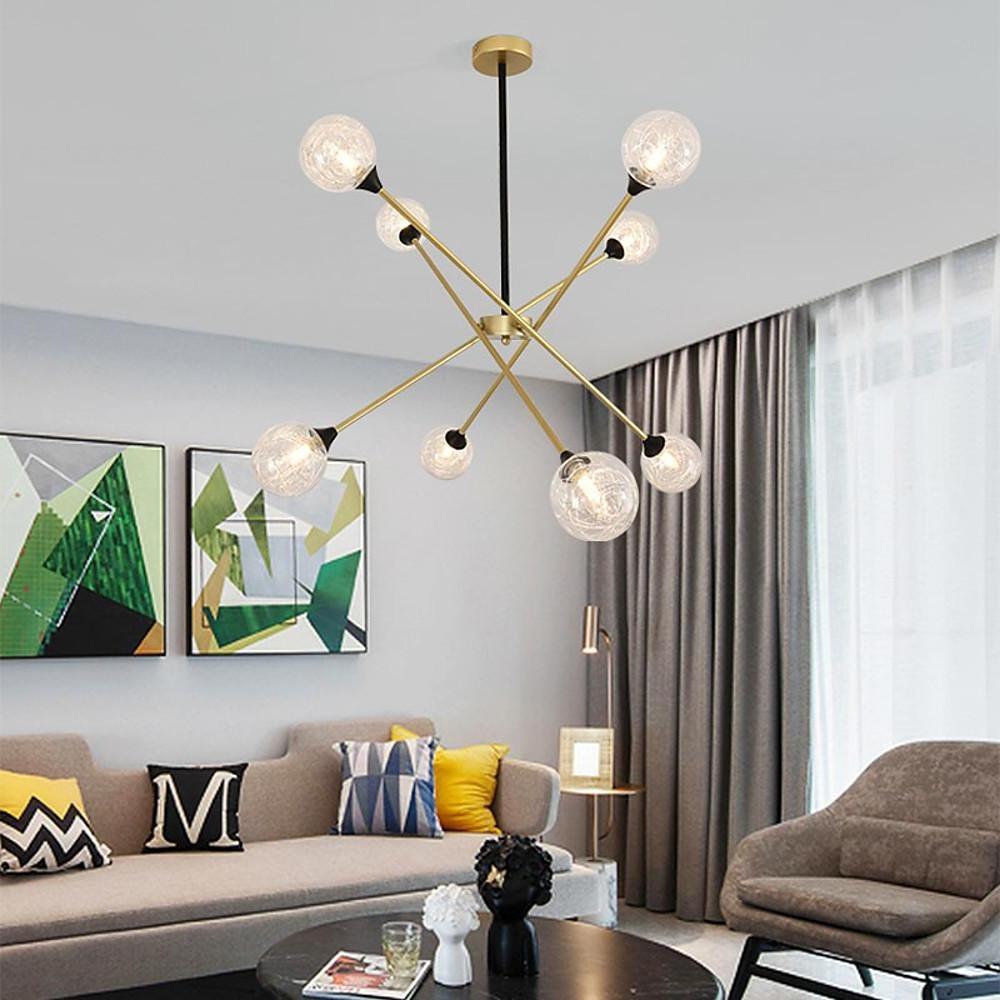 Modern Glass Sputnik Chandelier with Metal Frame