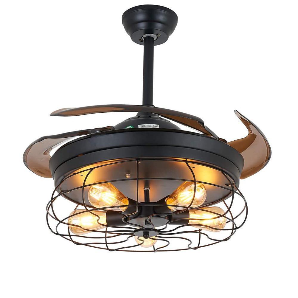 Retractable Farmhouse Ceiling Fan Light with Lantern Design