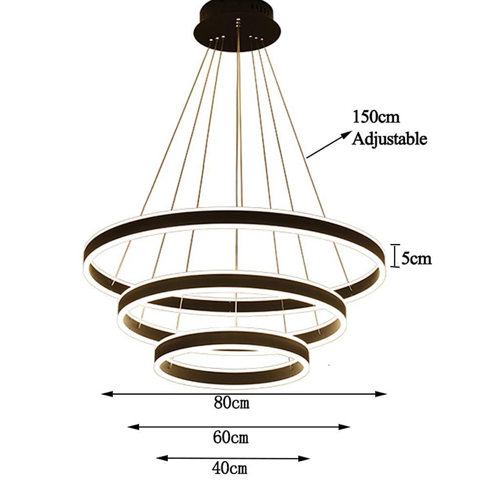 Modern 3-Ring LED Chandelier with Adjustable Height
