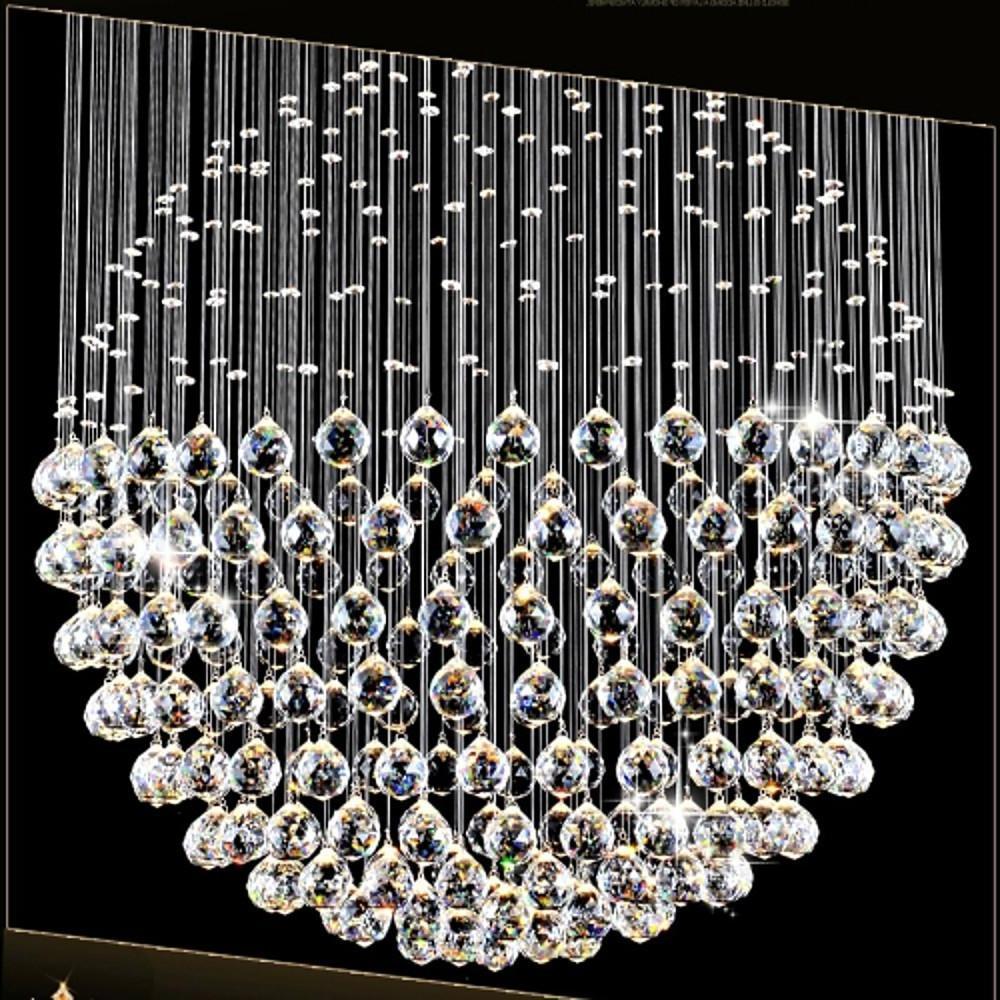 Double Sphere Crystal Metal Chandelier Contemporary Staircase Lighting