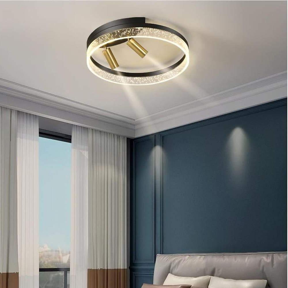 Modern Black Circle LED Flush Mount Ceiling Light with Spotlight
