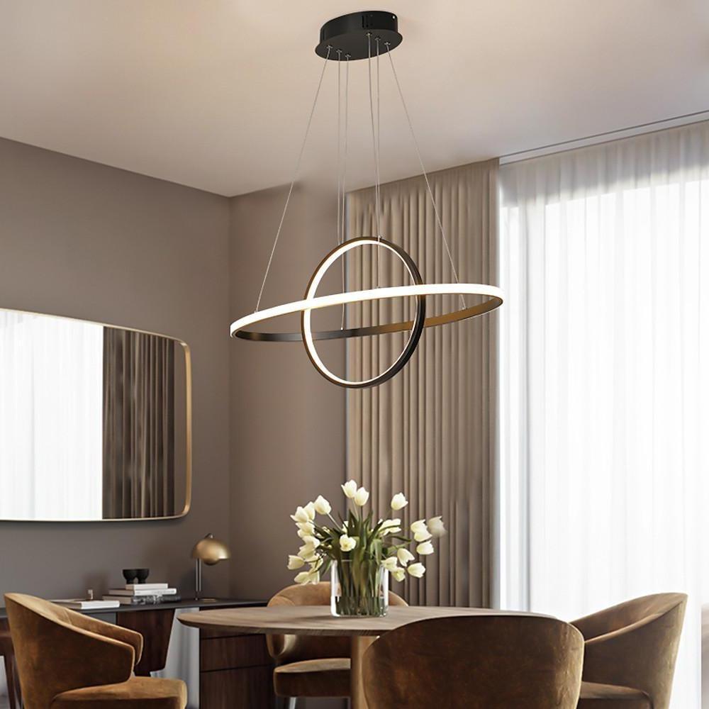 Modern Double Circle LED Pendant Light Metal Adjustable Chandelier