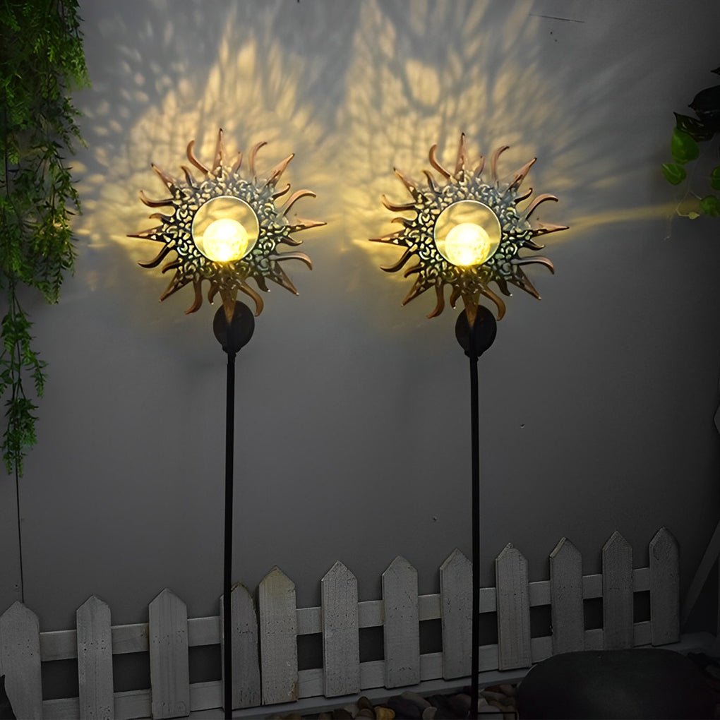 Solar Garden Stake Light with Hollow Iron Frame & Glass Globe