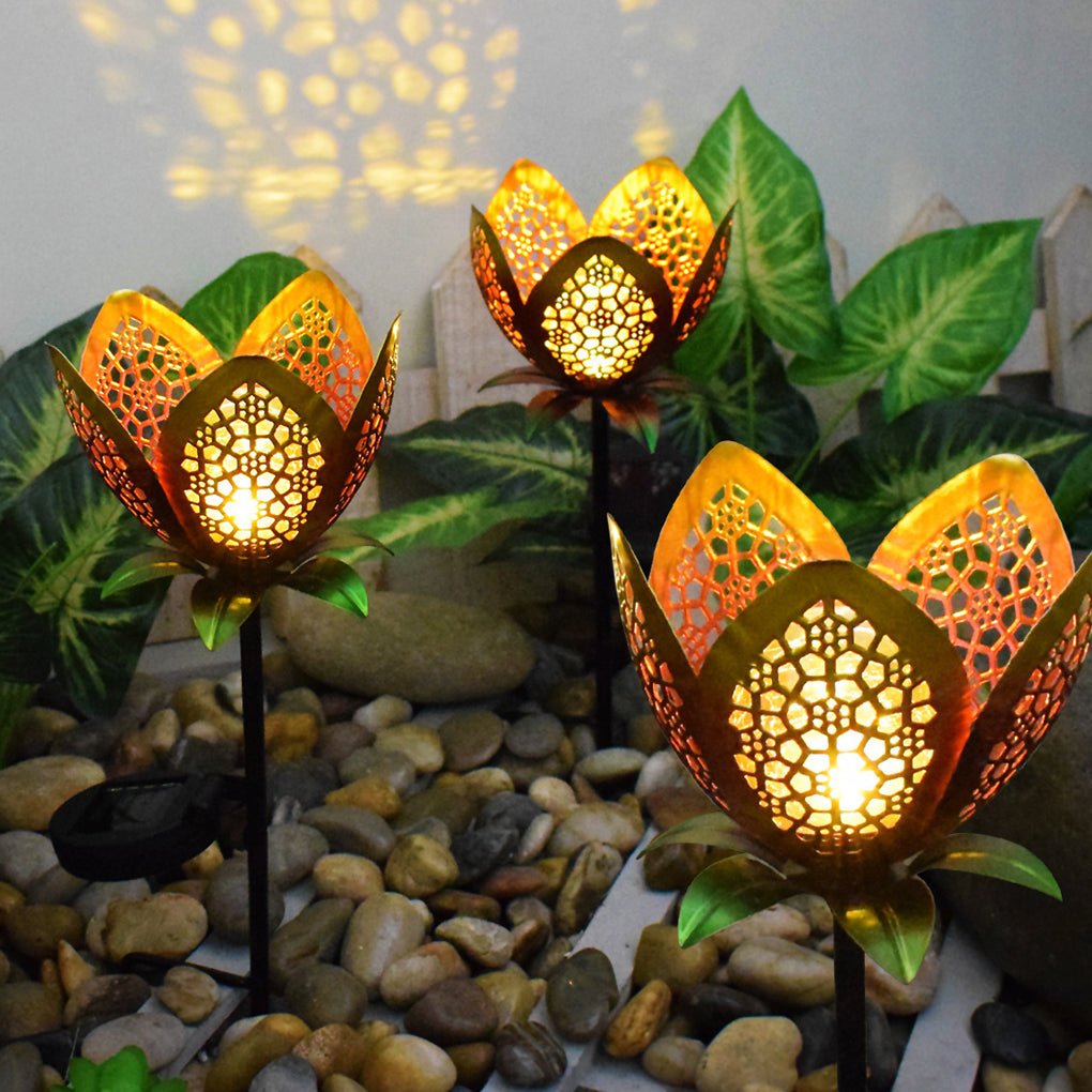 Solar Garden Stake Light with Hollow Iron Frame & Glass Globe