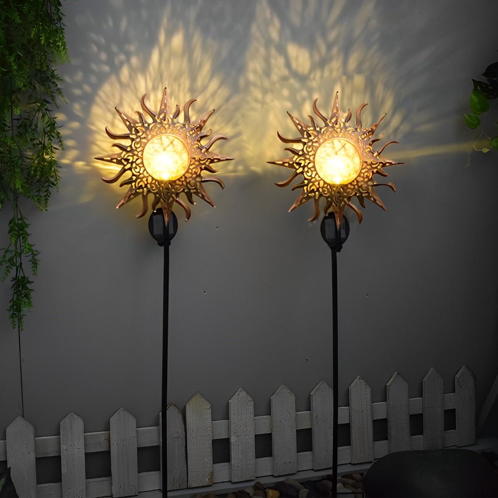 Solar Garden Stake Light with Hollow Iron Frame & Glass Globe