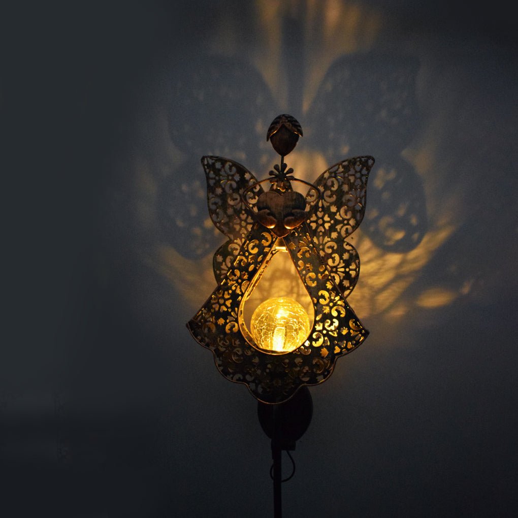Solar Garden Stake Light with Hollow Iron Frame & Glass Globe
