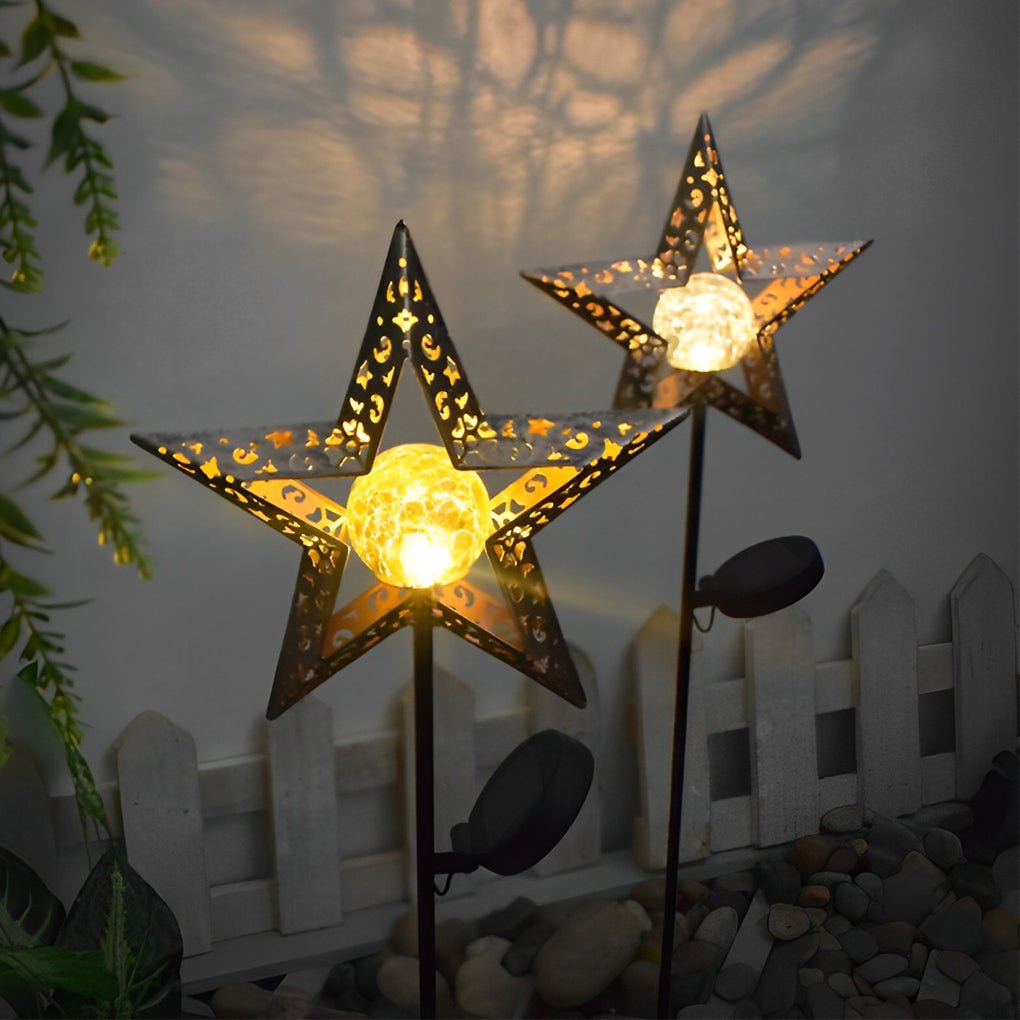 Solar Garden Stake Light with Hollow Iron Frame & Glass Globe