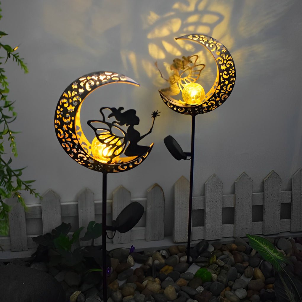 Solar Garden Stake Light with Hollow Iron Frame & Glass Globe