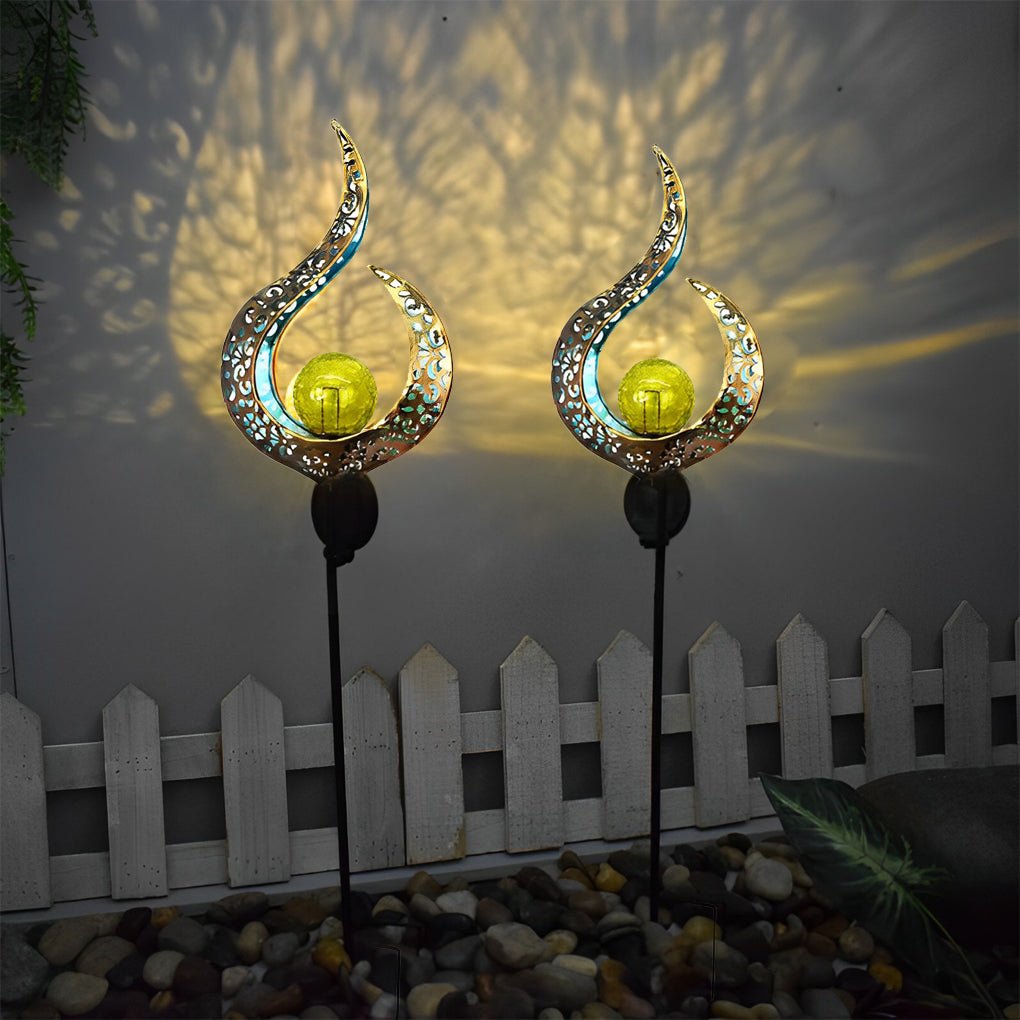 Solar Garden Stake Light with Hollow Iron Frame & Glass Globe