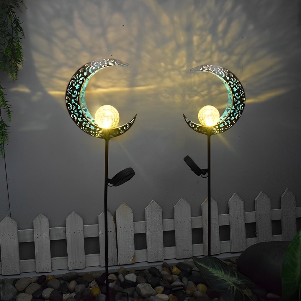 Solar Garden Stake Light with Hollow Iron Frame & Glass Globe