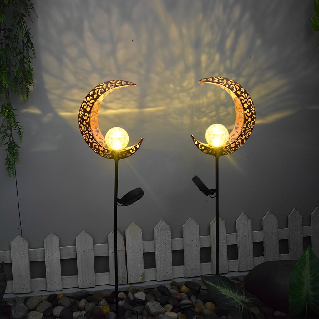 Solar Garden Stake Light with Hollow Iron Frame & Glass Globe