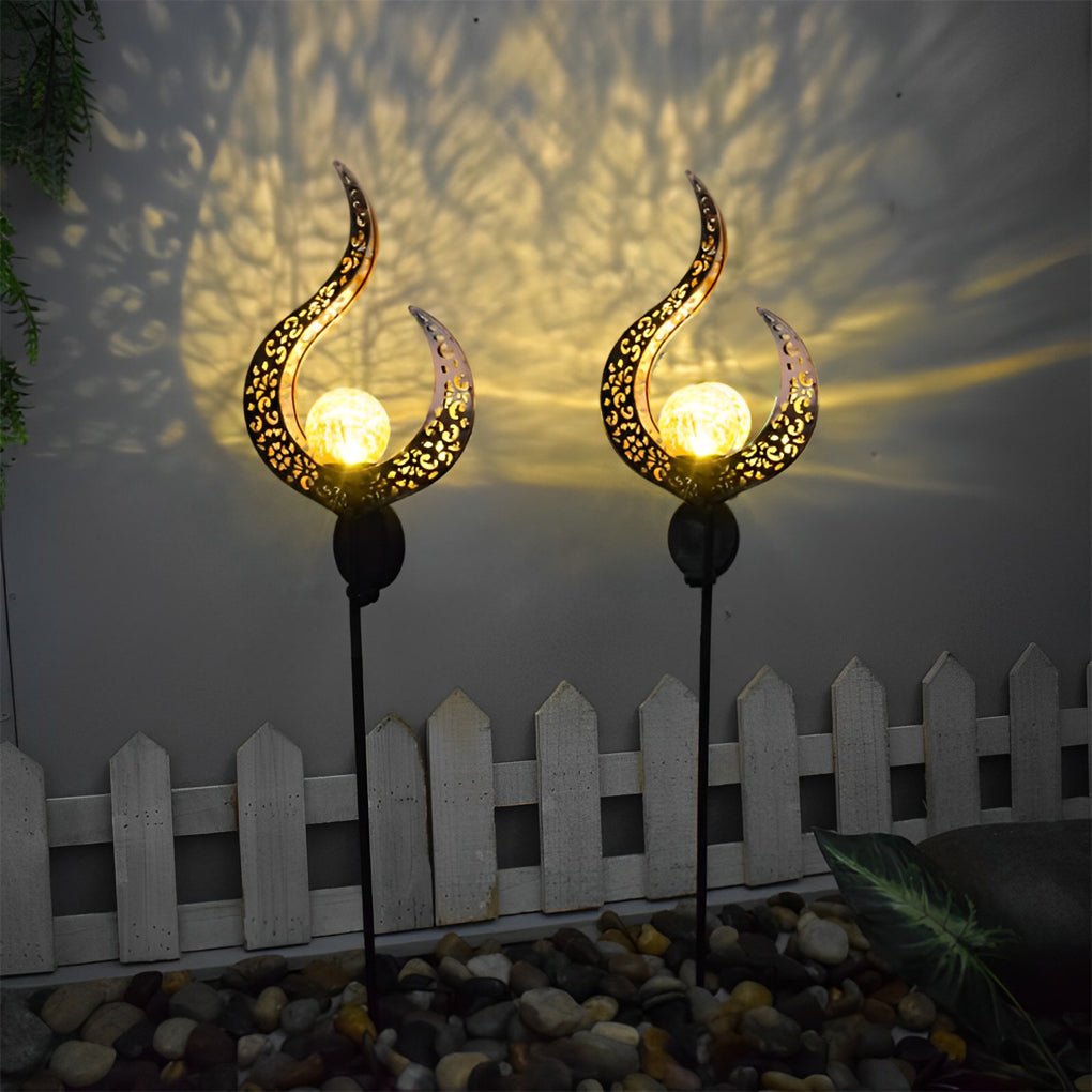 Solar Garden Stake Light with Hollow Iron Frame & Glass Globe