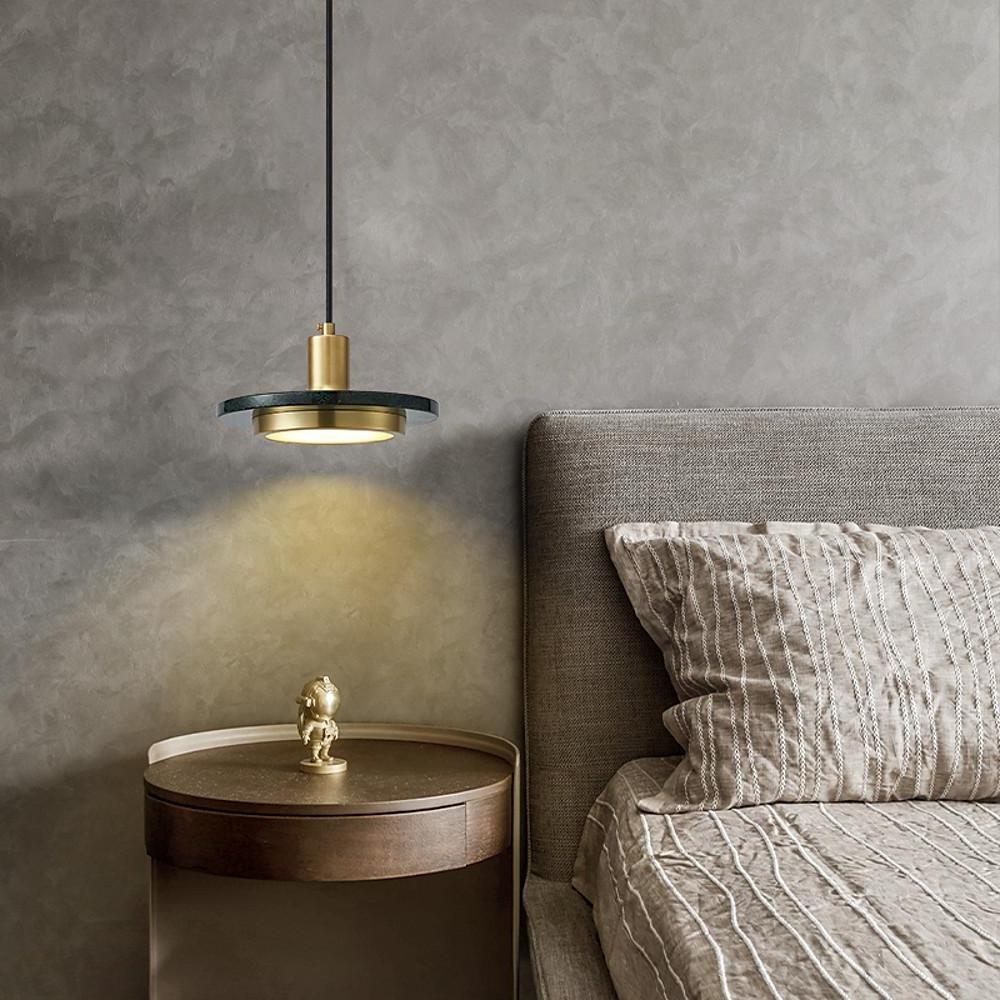 Double Circle Pendant Light Classic Metal Marble Ceiling Fixture