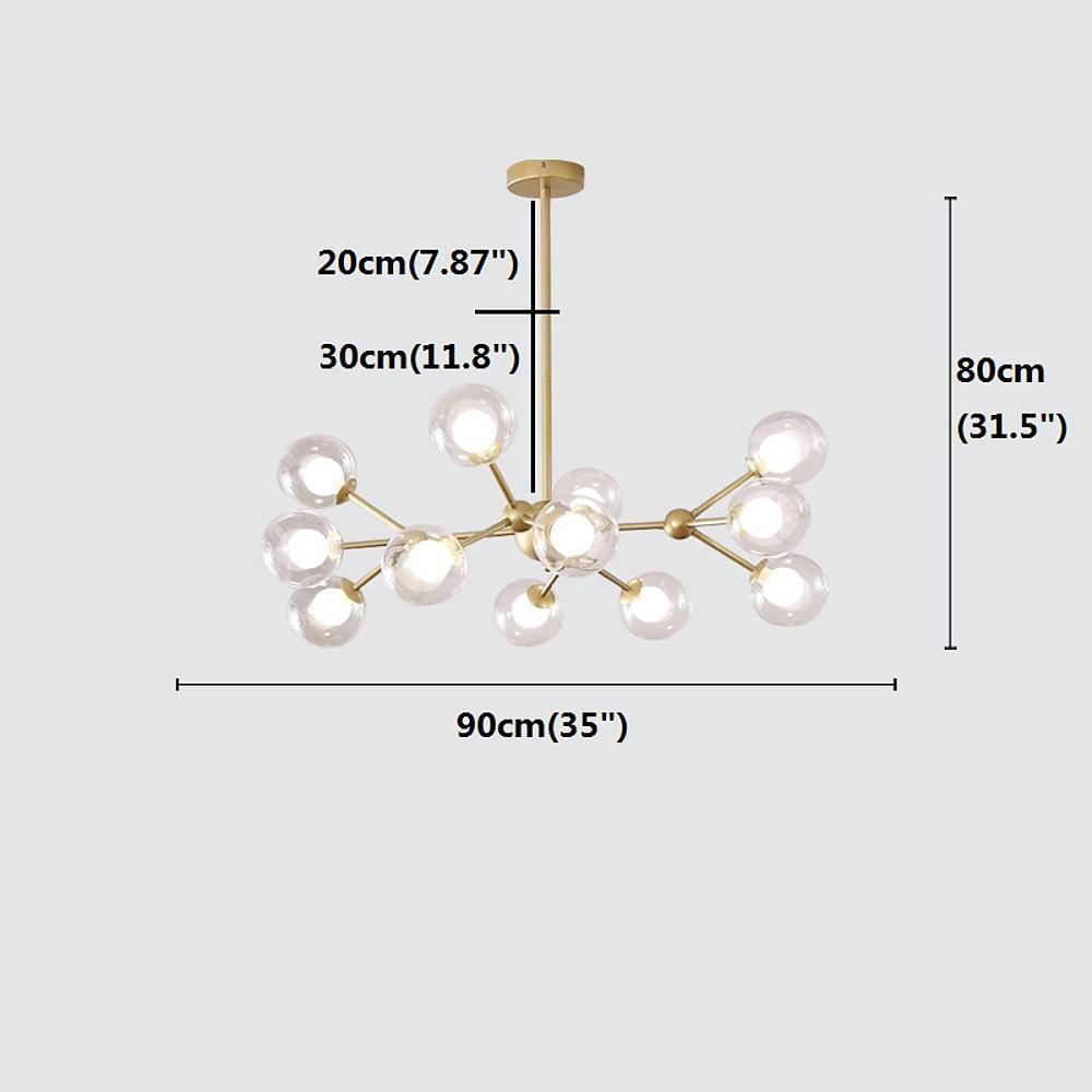 Modern Sputnik Chandelier with Glass Bubble Shades - 12 Lights