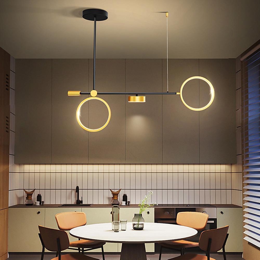 Modern Double Ring LED Pendant Light - Black & Gold Metal Chandelier