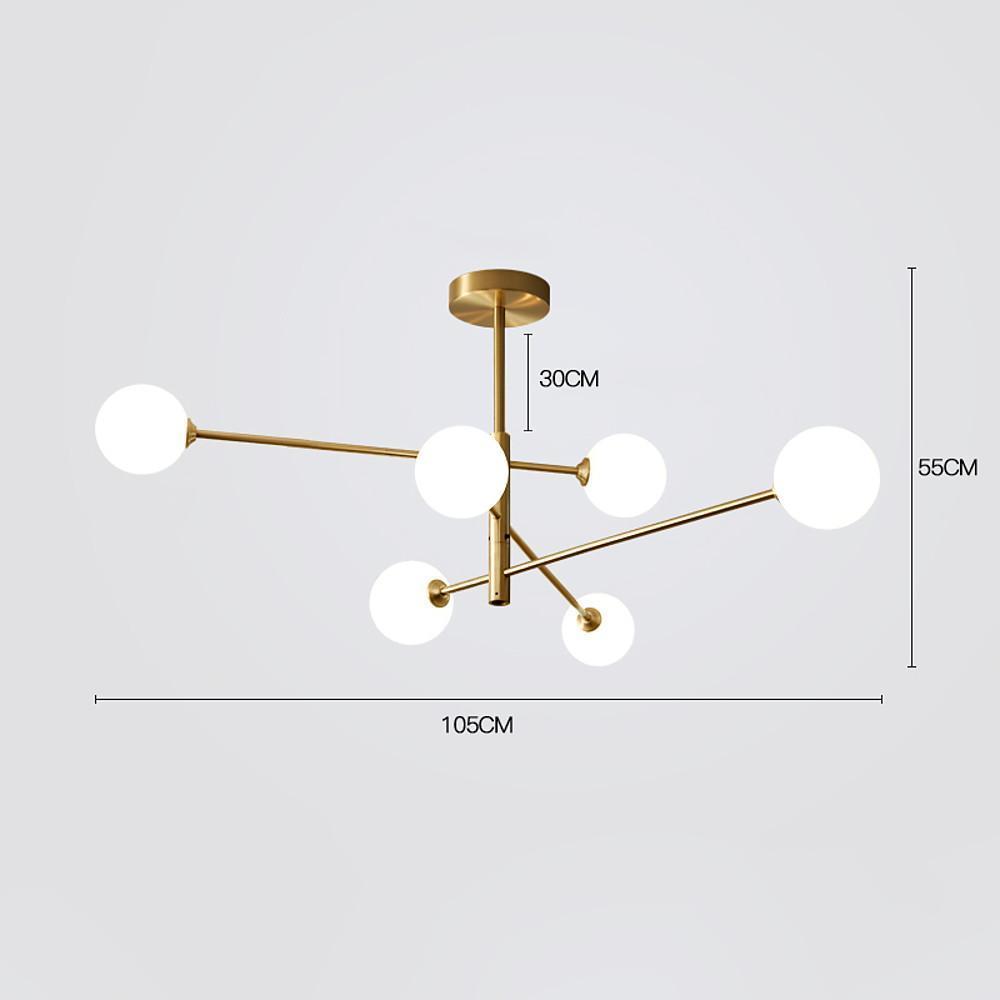 6-Light Sputnik Glass Chandelier Gold Electroplated Modern Ceiling