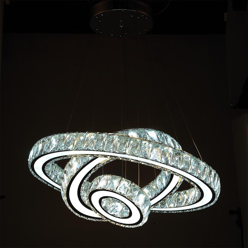 3-Ring Crystal Chandelier with LED Dimmable Remote Control