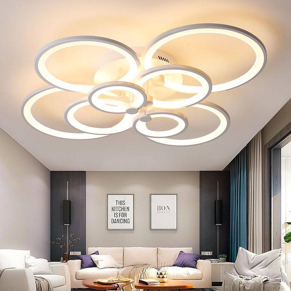 Modern Semi Flush Mount Light with Overlapping Rings - LED Ceiling