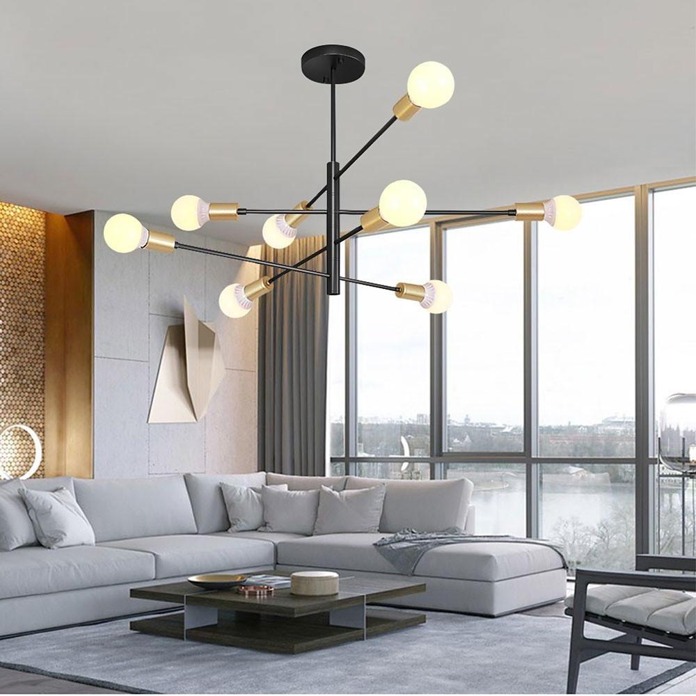 Modern Sputnik LED Geometric Chandelier 8-Light Metal Black Gold