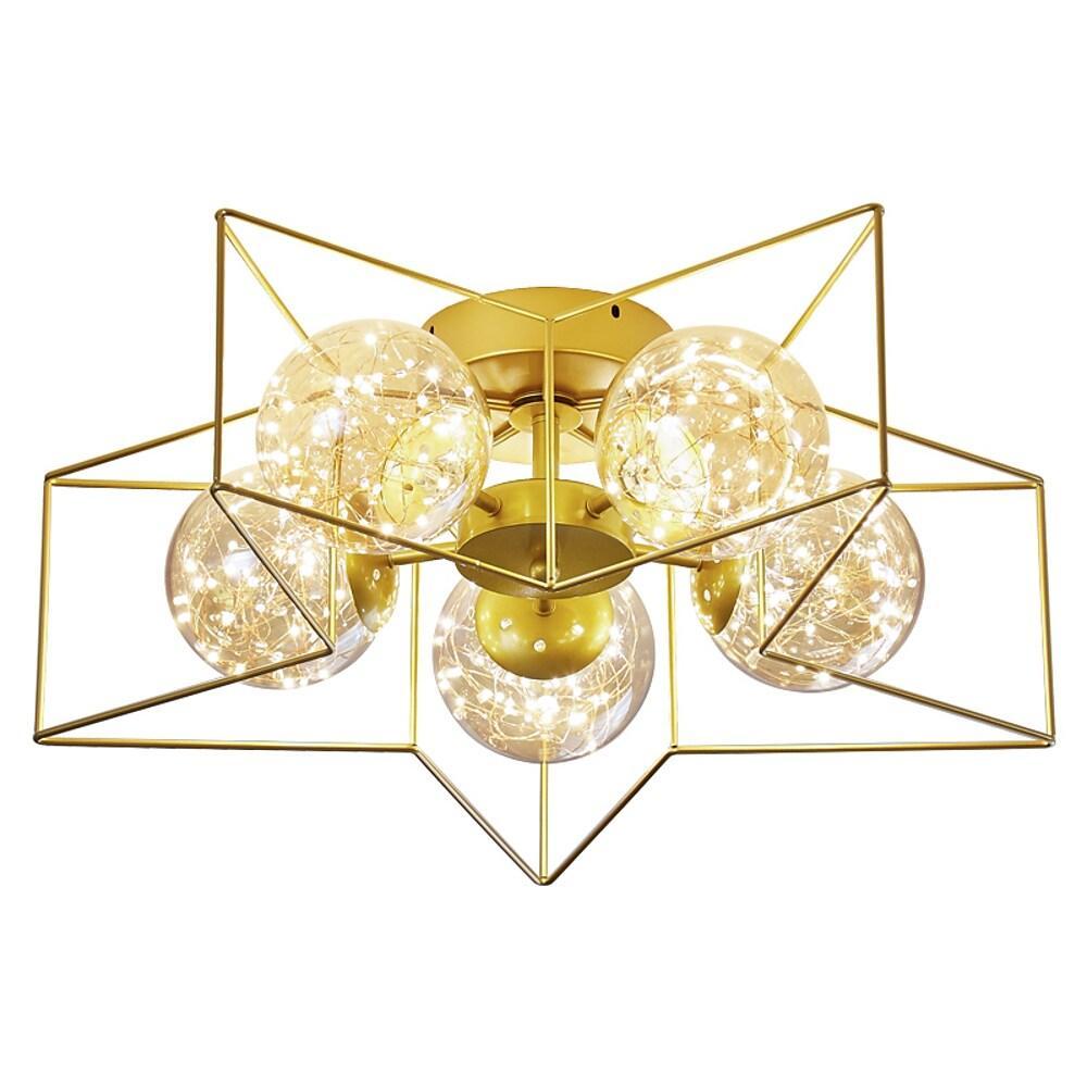 5-Light Star Cluster LED Flush Mount Ceiling Light - Gold Metal &
