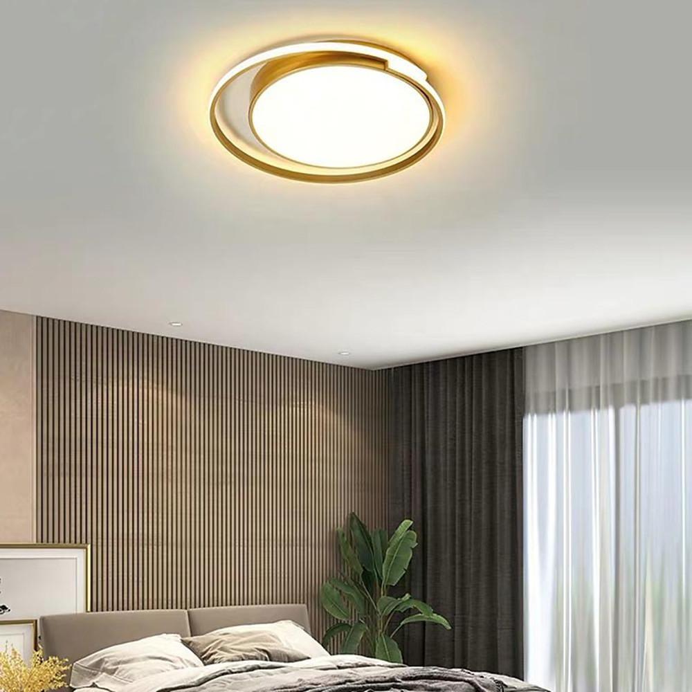Minimalist Circular Flush Mount Ceiling Light - Black & Gold LED