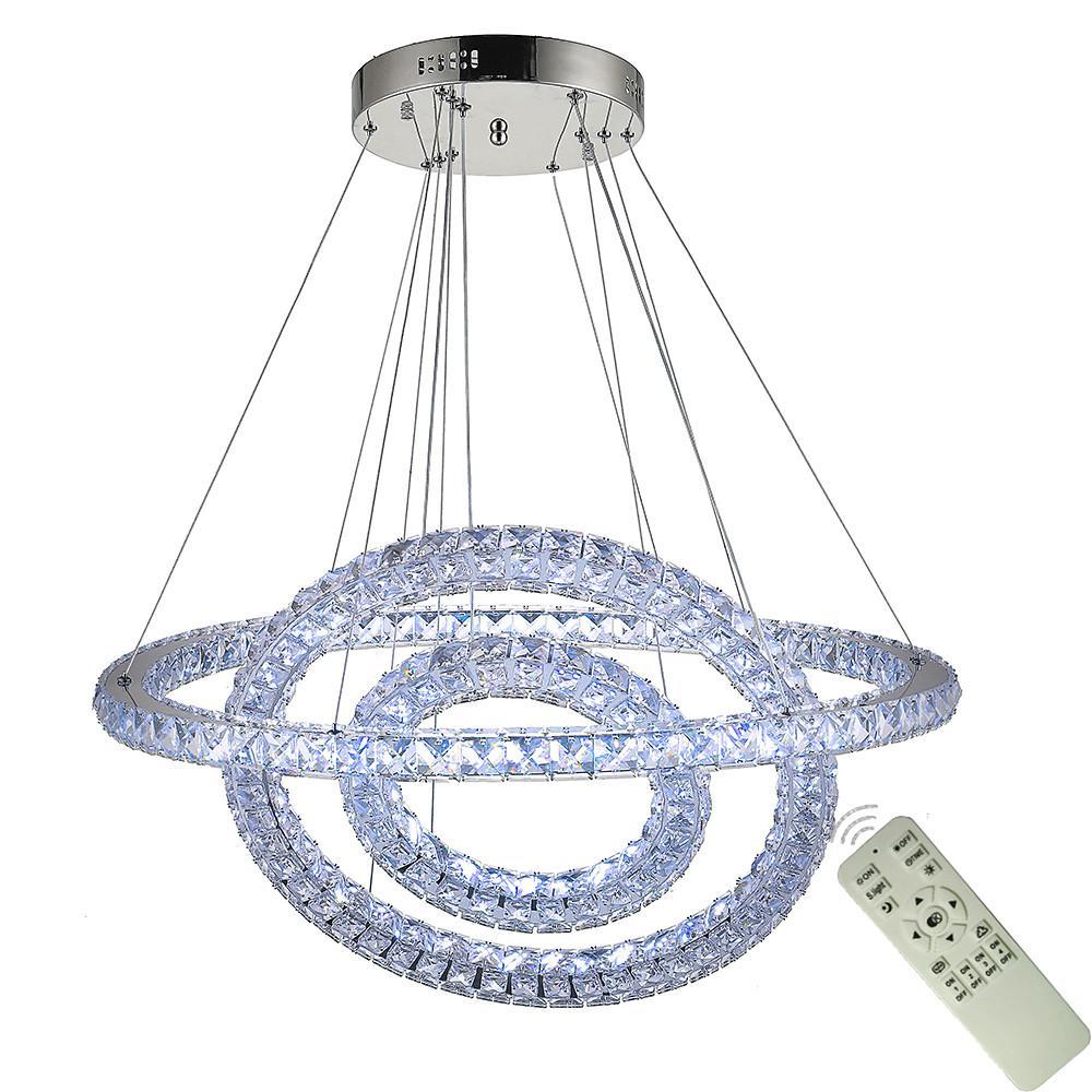 Crystal LED Chandelier 3-Tier Modern Geometric Ring Pendant Light