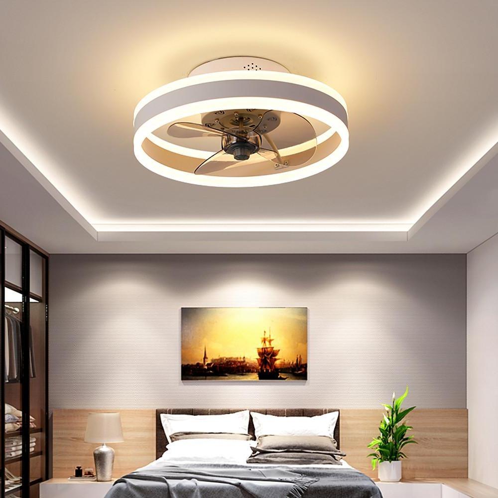 16" Modern Dimmable LED Ceiling Fan with Light Flush Mount
