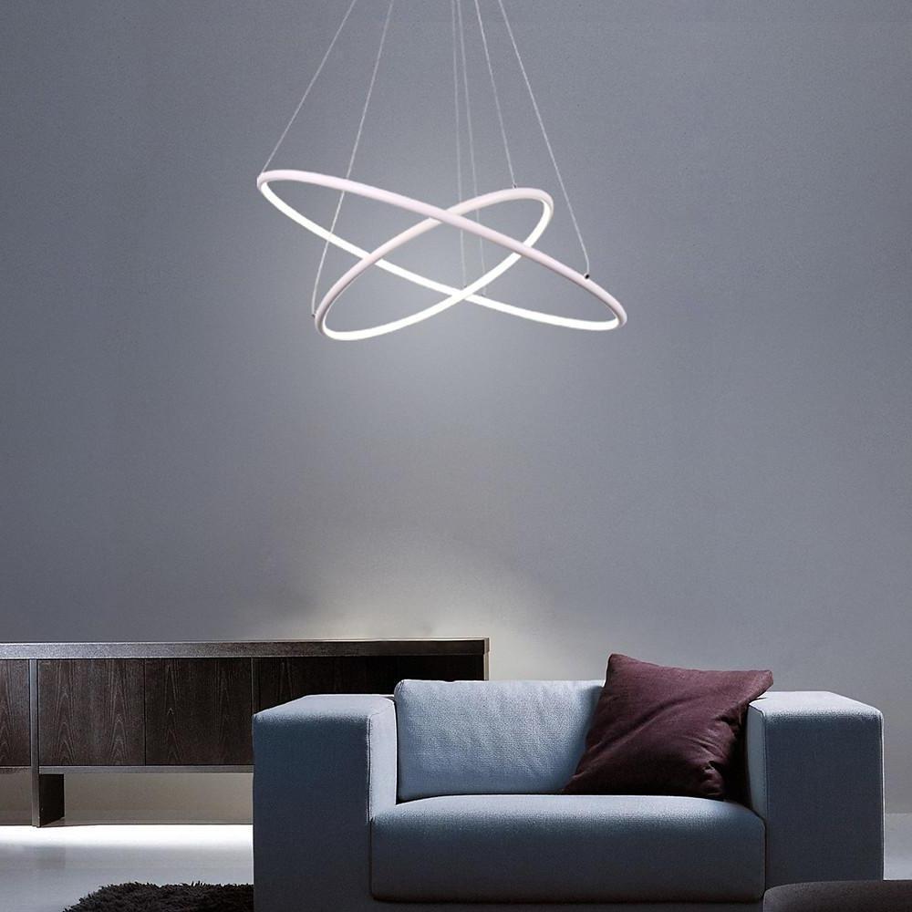 Modern LED Chandelier 2-Ring Geometric Adjustable Pendant Light