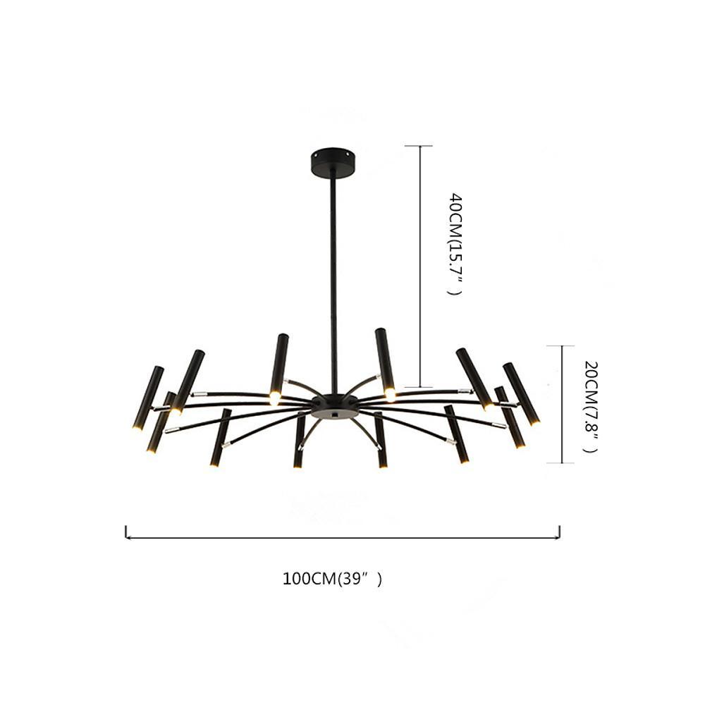 Linear Sputnik Chandelier - Black Metal, 12 Light Modern Fixture