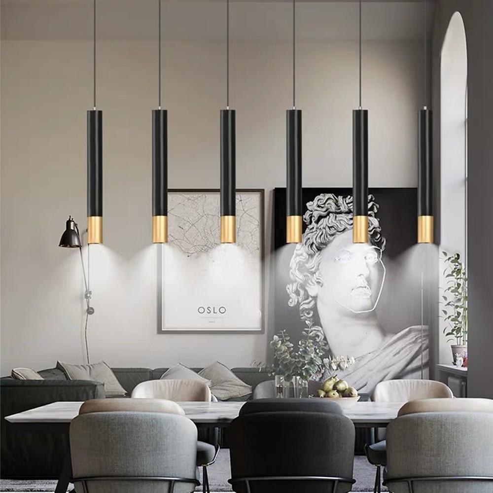 Black Gold Cylinder Pendant Light Modern LED Hanging Lamp