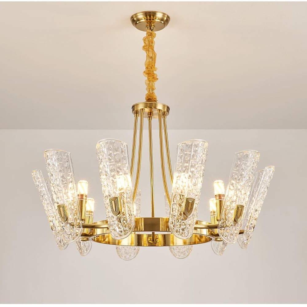 Modern Gold Metal Glass Chandelier – 8 to 16 Light Options