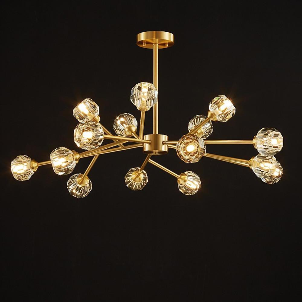 15-Light Crystal Sputnik Chandelier – Modern Brass Finish