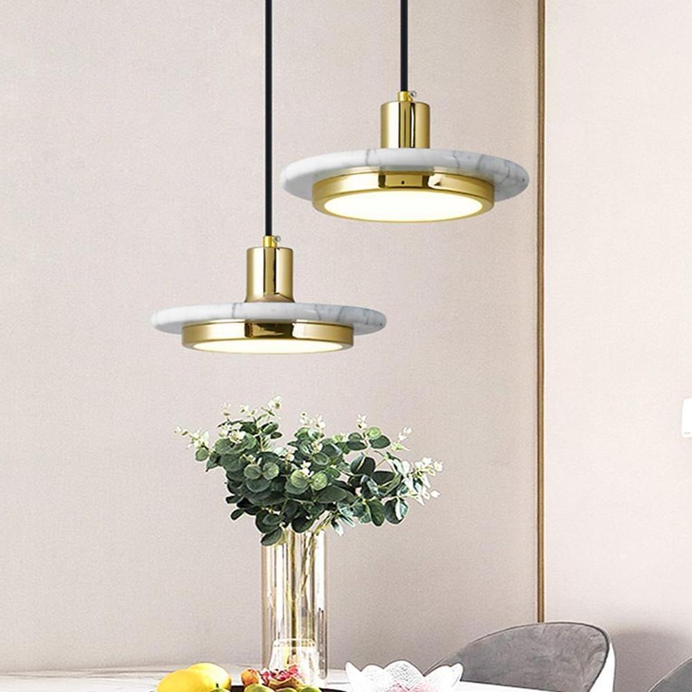 Double Circle Pendant Light Classic Metal Marble Ceiling Fixture