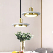 Double Circle Pendant Light Classic Metal Marble Ceiling Fixture