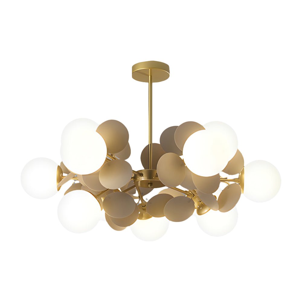 Modern Floral Branch Chandelier with Glass Shades & Metal Frame