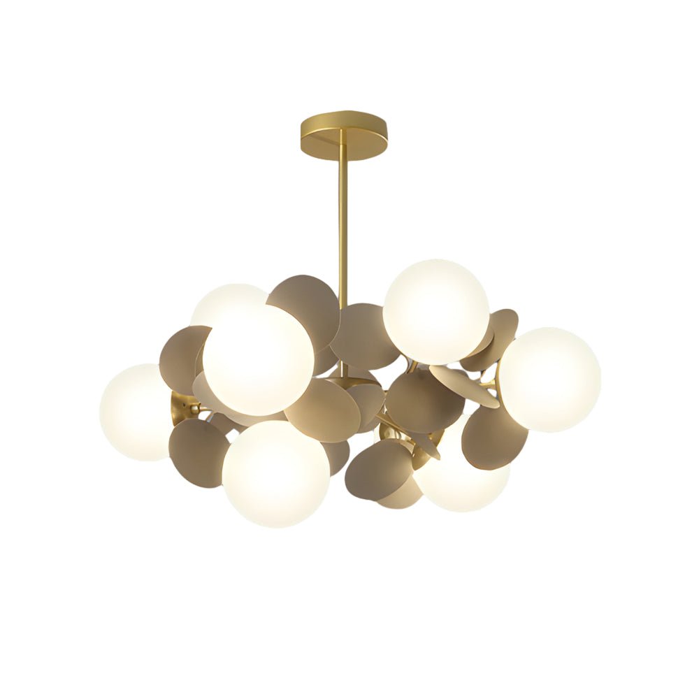 Modern Floral Branch Chandelier with Glass Shades & Metal Frame
