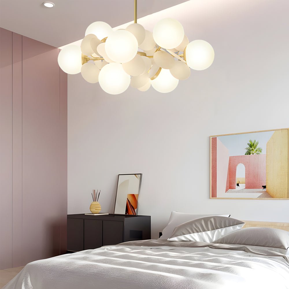 Modern Floral Branch Chandelier with Glass Shades & Metal Frame