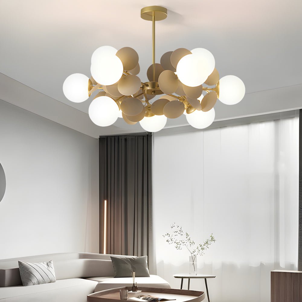Modern Floral Branch Chandelier with Glass Shades & Metal Frame