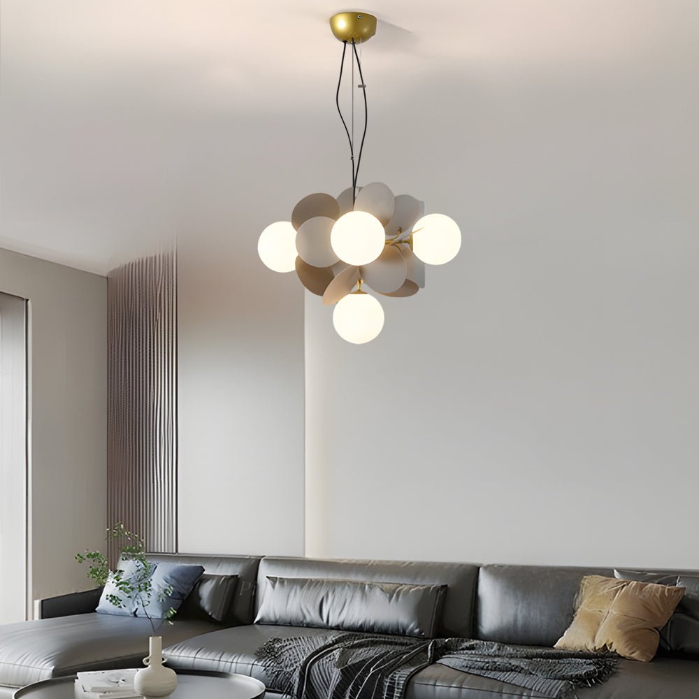 Modern Floral Branch Chandelier with Glass Shades & Metal Frame