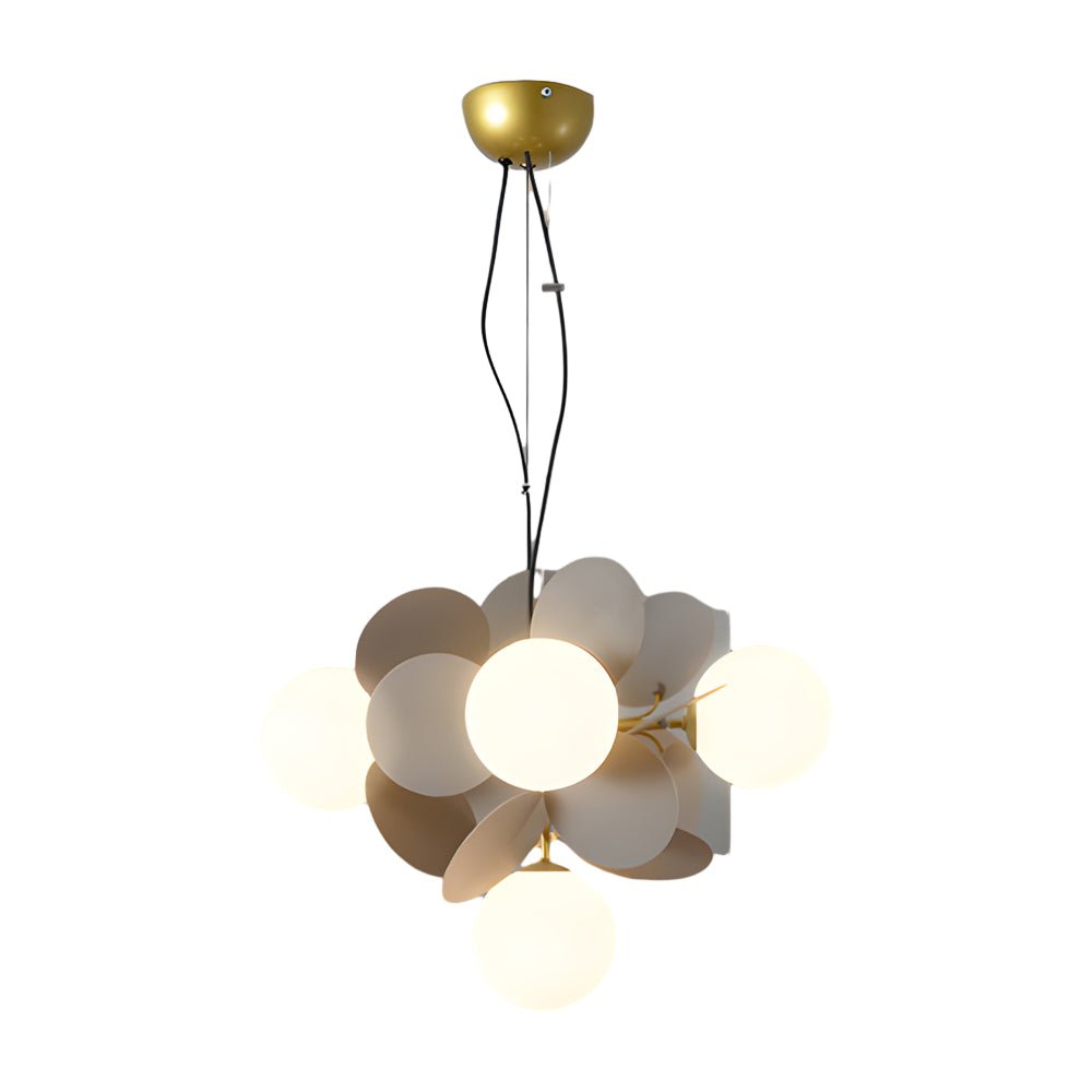 Modern Floral Branch Chandelier with Glass Shades & Metal Frame