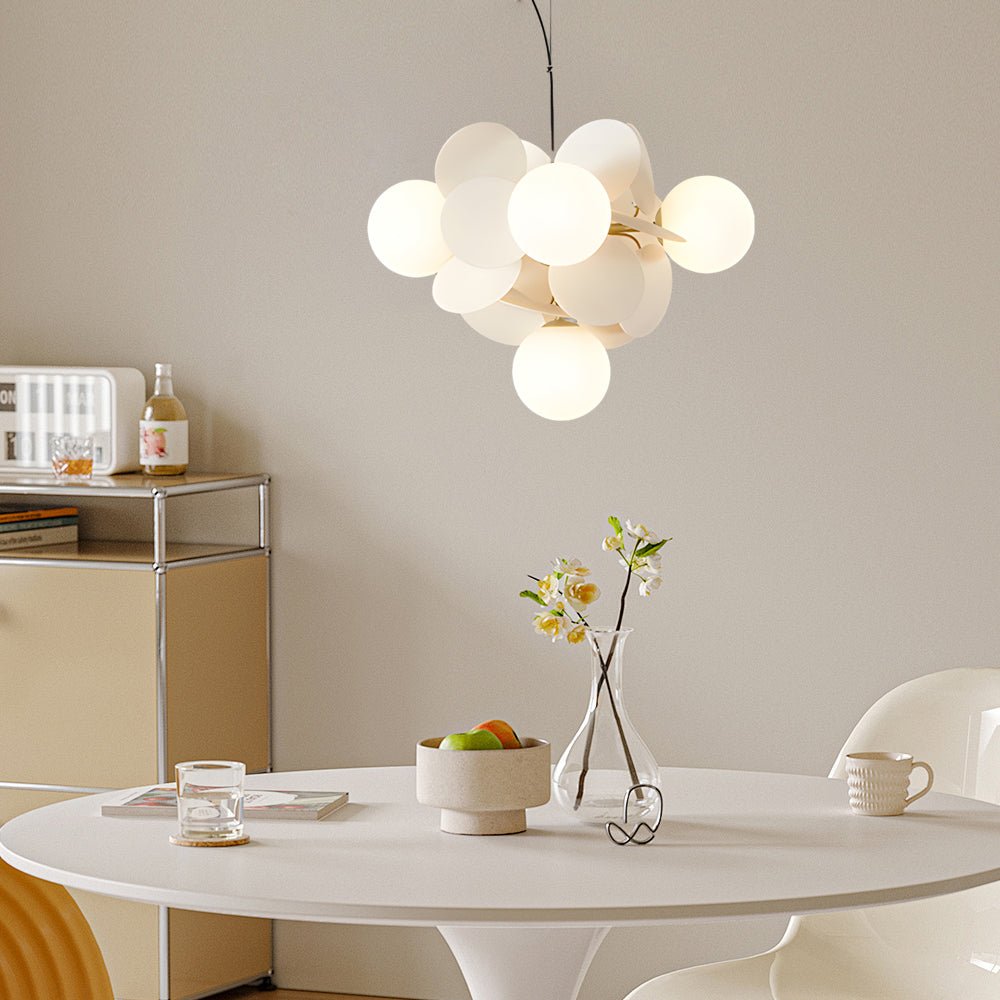 Modern Floral Branch Chandelier with Glass Shades & Metal Frame