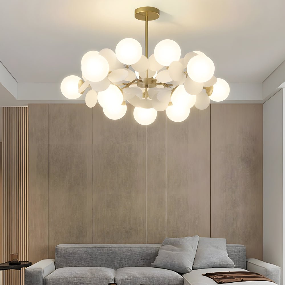 Modern Floral Branch Chandelier with Glass Shades & Metal Frame