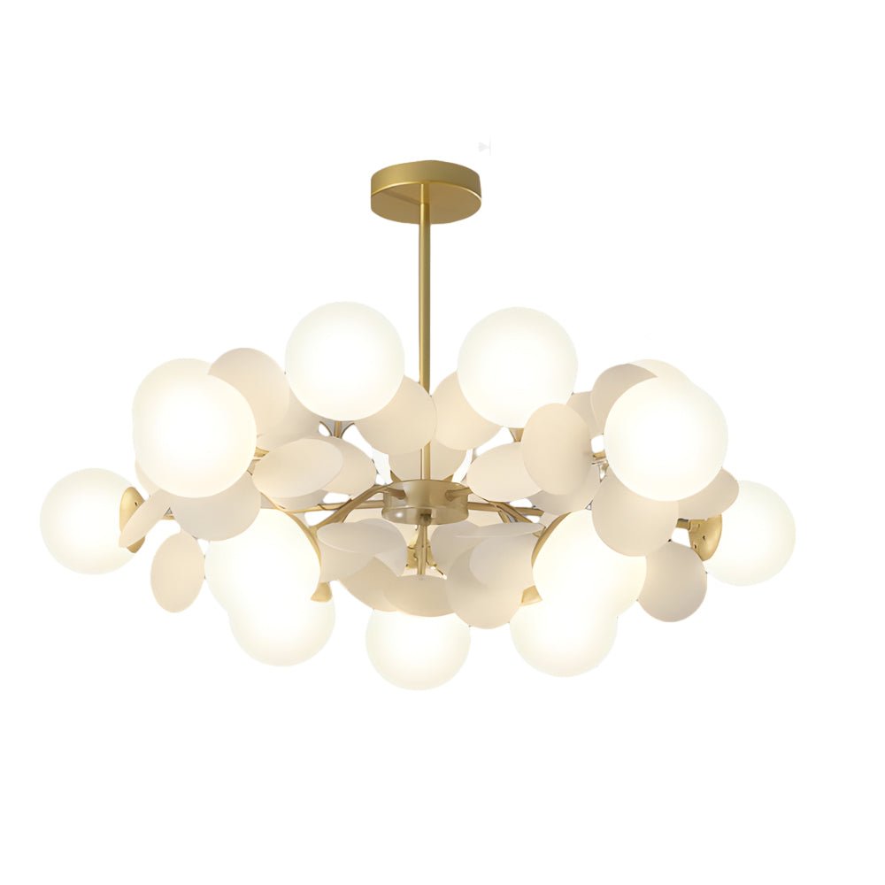 Modern Floral Branch Chandelier with Glass Shades & Metal Frame
