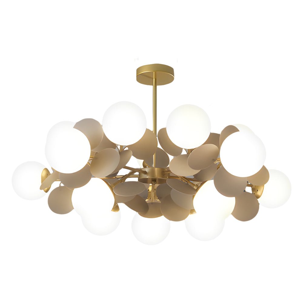 Modern Floral Branch Chandelier with Glass Shades & Metal Frame